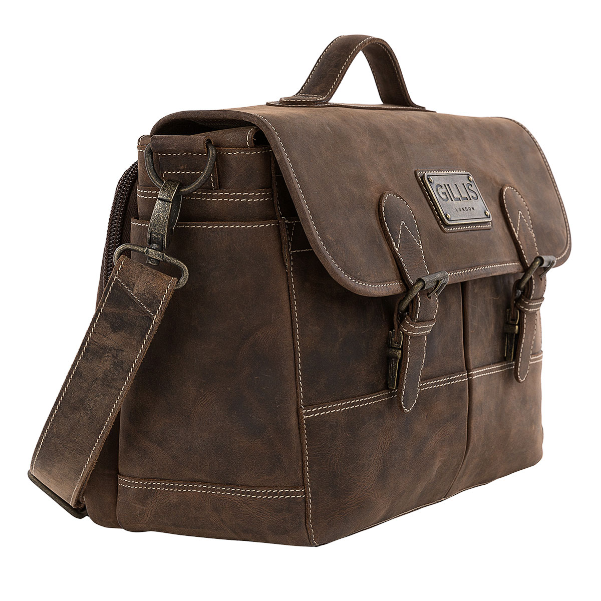 GILLIS LONDON Leder Tasche Trafalgar Attache Vintage-Braun