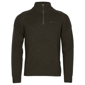Pinewood Herren-Sweater Värnamo T-Neck Dunkelgrün Meliert