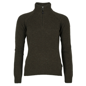 Pinewood Damen-Sweater Värnamo T-Neck Dunkelgrün Meliert