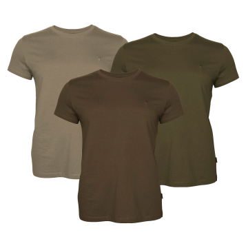 Pinewood 3er Pack Damen T-Shirt Green/H.Brown/Khaki