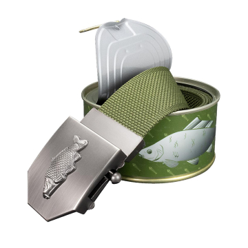 STILGÜRTEL Textilgürtel Angler Motiv Karpfen oliv in Geschenkdose