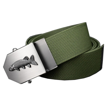 STILGÜRTEL Textilgürtel Angler Motiv Hecht Oliv in Geschenkdose