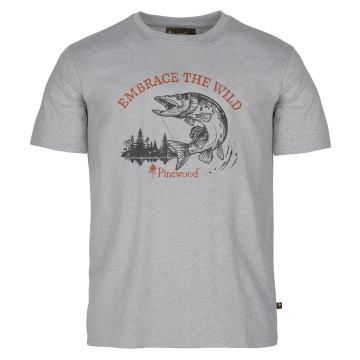 Pinewood Fishing T-Shirt Herren Grau mit Hechtmotiv