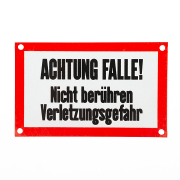 Aluminium-Schild "Achtung Falle"