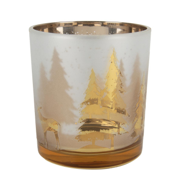Windlicht Glas Hirsch / Baum Gold 8 cm