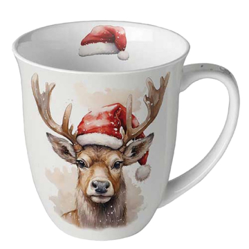 Ambiente Tasse Deer with Santa hat white