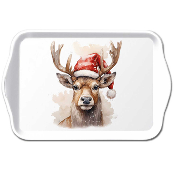 Ambiente Tablett Deer with Santa hat white