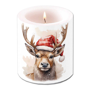 Ambiente Dekorkerze Deer with Santa hat white