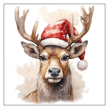 Ambiente Serviette Deer with Santa hat white