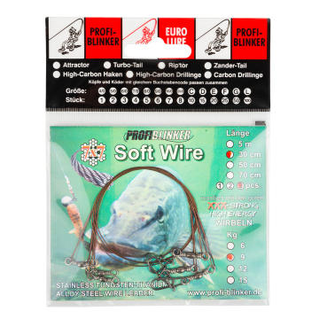 Profi Blinker Soft-Wire Stahlvorfach Wirbel und Fastlock Snap 3 x 30 cm