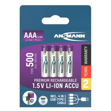 ANSMANN Li-Ion Akkus Micro AAA Typ 500 (min. 400 mAh) (4er Pack)