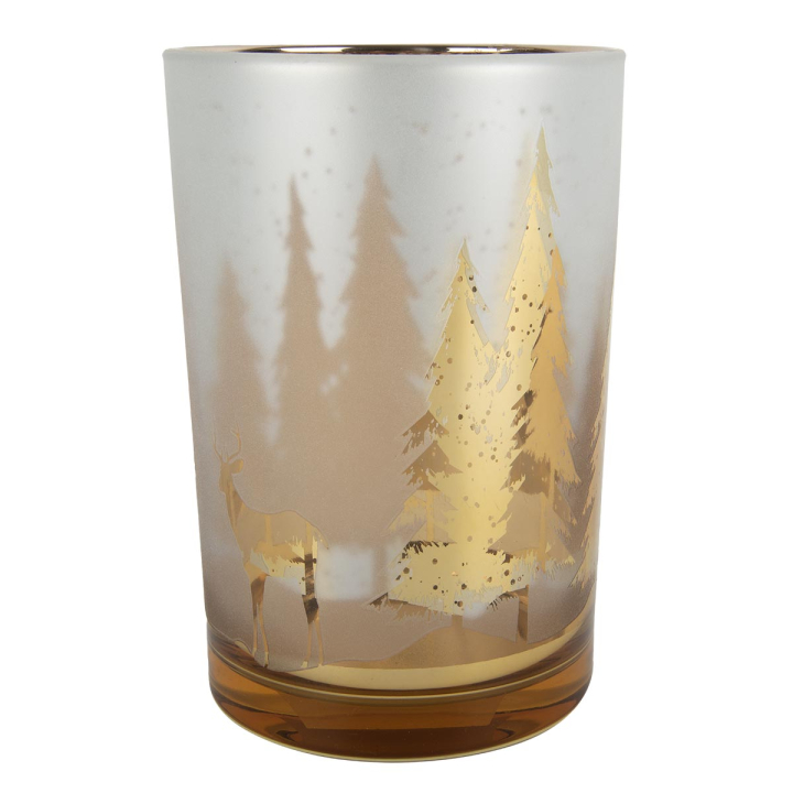 Windlicht Glas Hirsch / Baum 18 cm