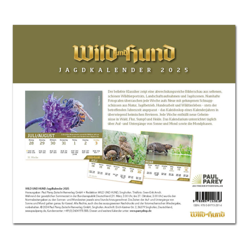 WILD UND HUND Edition Jagdkalender Wandvariante 2025